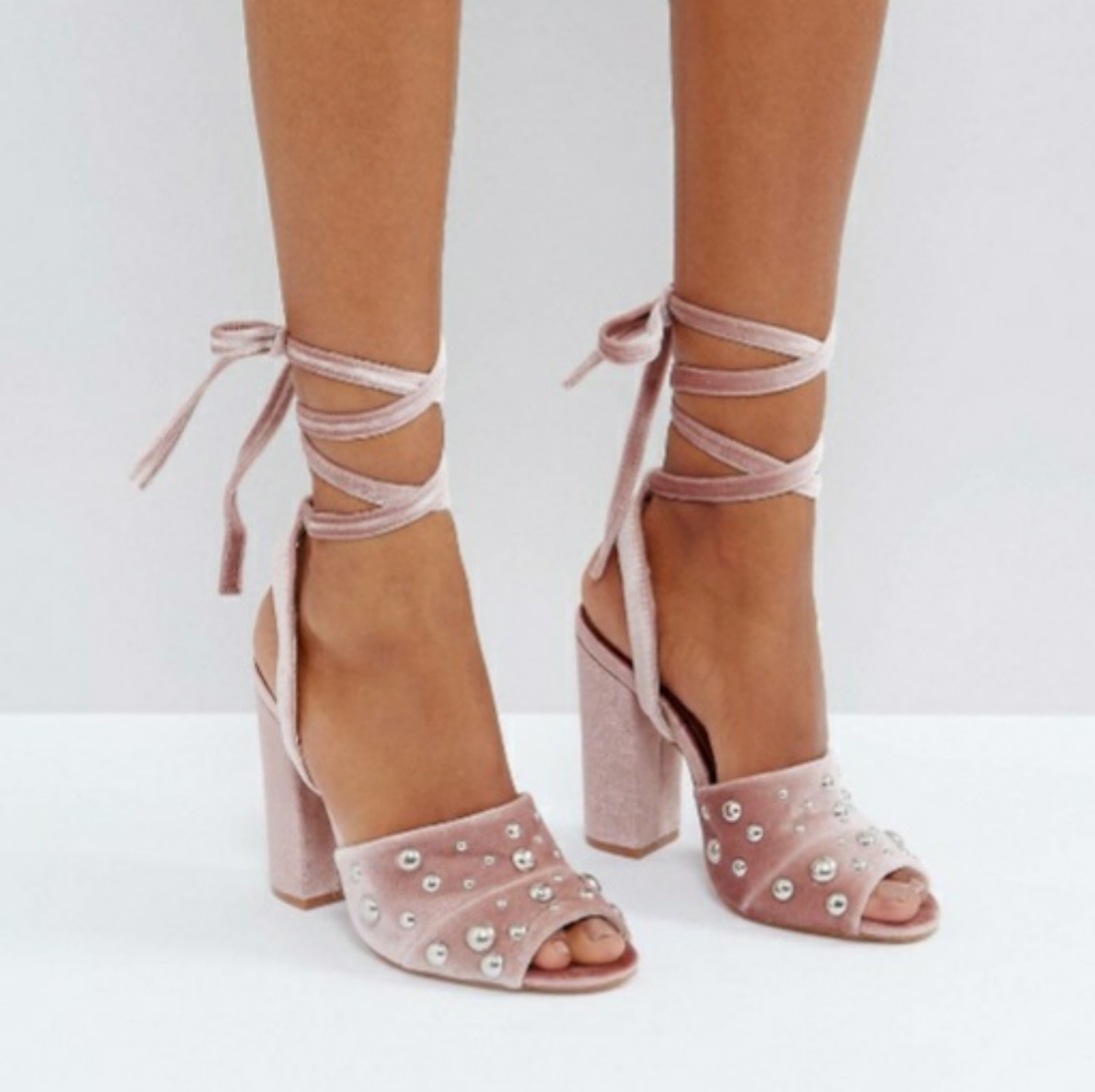 Asos velvet silver studded slingback open toe shoes Size 9
